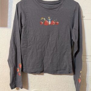 Woman’s  Long-Sleeve Strawberry Graphic Tee - Gray